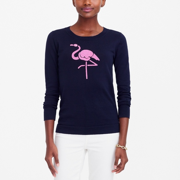 J. Crew 100% Cotton Flamingo Teddie Long Sleeve Pullover Sweater (size XS) - Picture 1 of 8